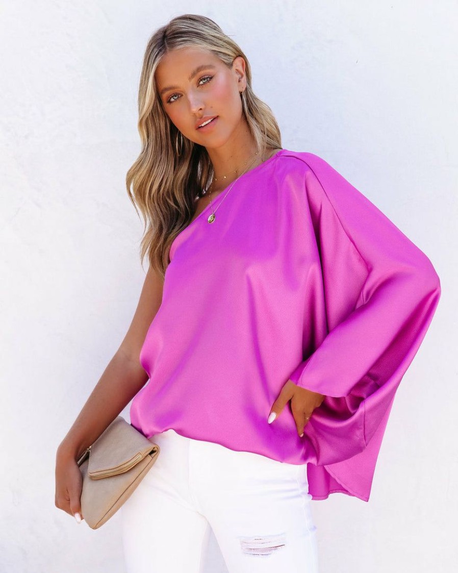 Clothing * | Tych-001 Stanbury Satin One Shoulder Blouse Purple