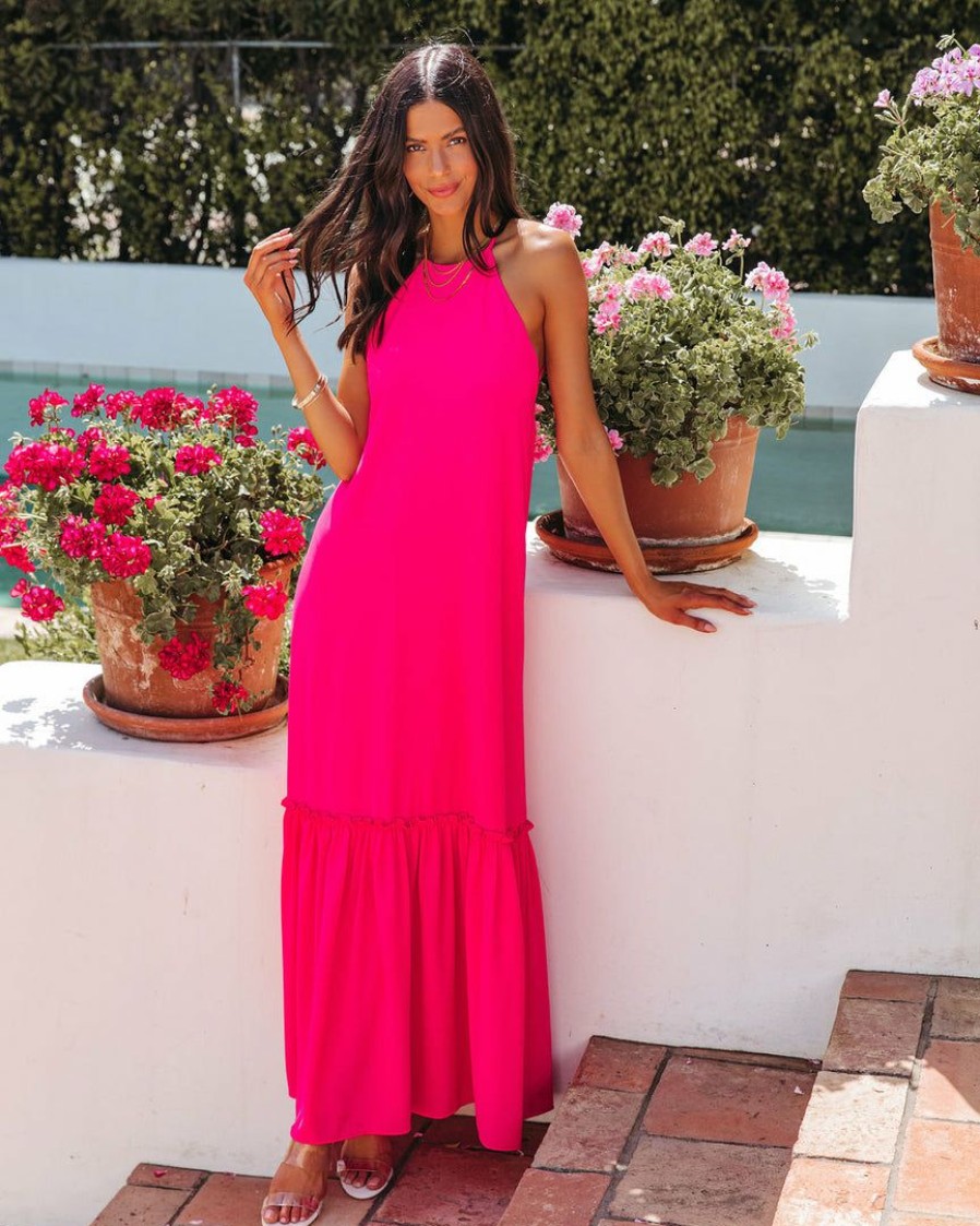 Clothing * | Tych-001 Sweet Talk Halter Maxi Dress Hot Pink Final Sale