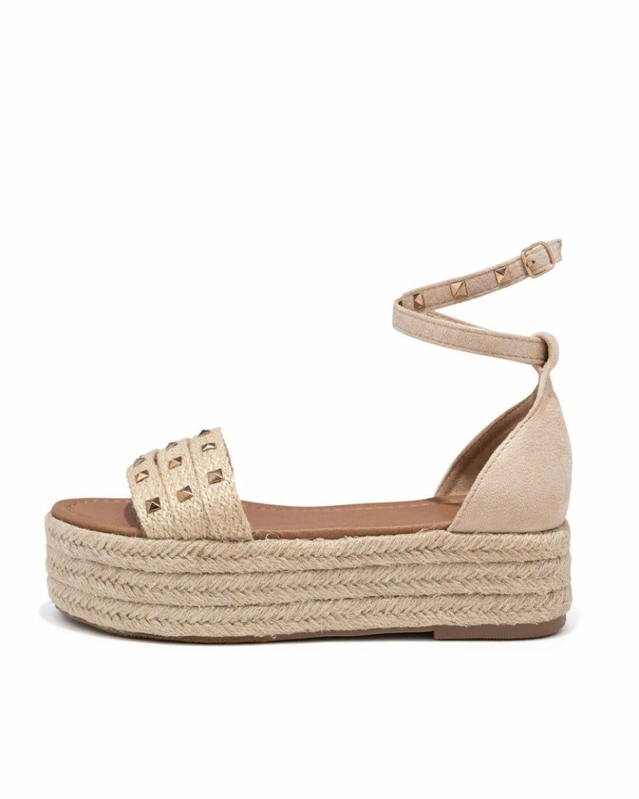 Shoes * | 3Bs-002 Beloved Studded Espadrille Sandal Natural Final Sale The Vacation Shop