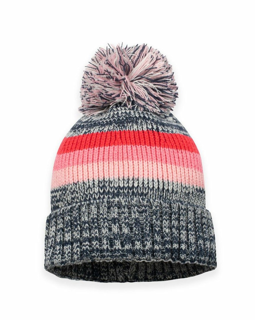 Accessories * | Succ-001 Sunrise Striped Pom Beanie Heather Navy Final Sale