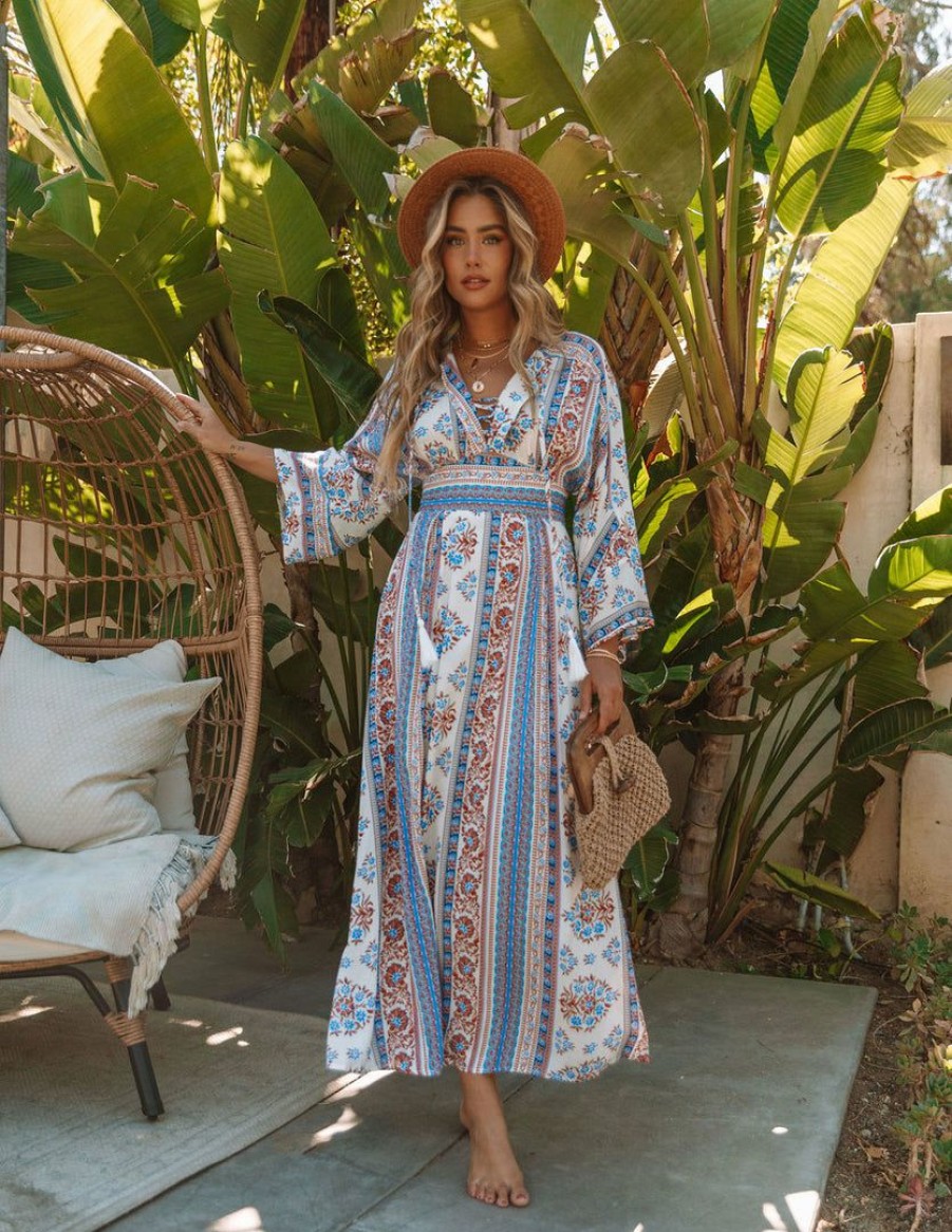 Clothing * | Enc-001 Lido Isle Printed Kimono Maxi Dress Final Sale