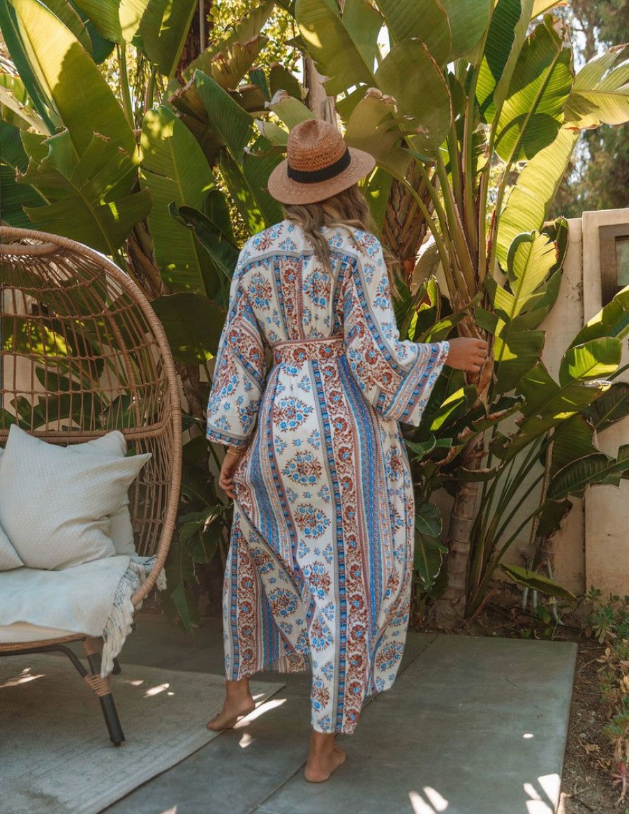 Clothing * | Enc-001 Lido Isle Printed Kimono Maxi Dress Final Sale