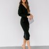 Clothing * | Oliv-001 Yara Drape Knit Midi Sweater Dress Black Dresses