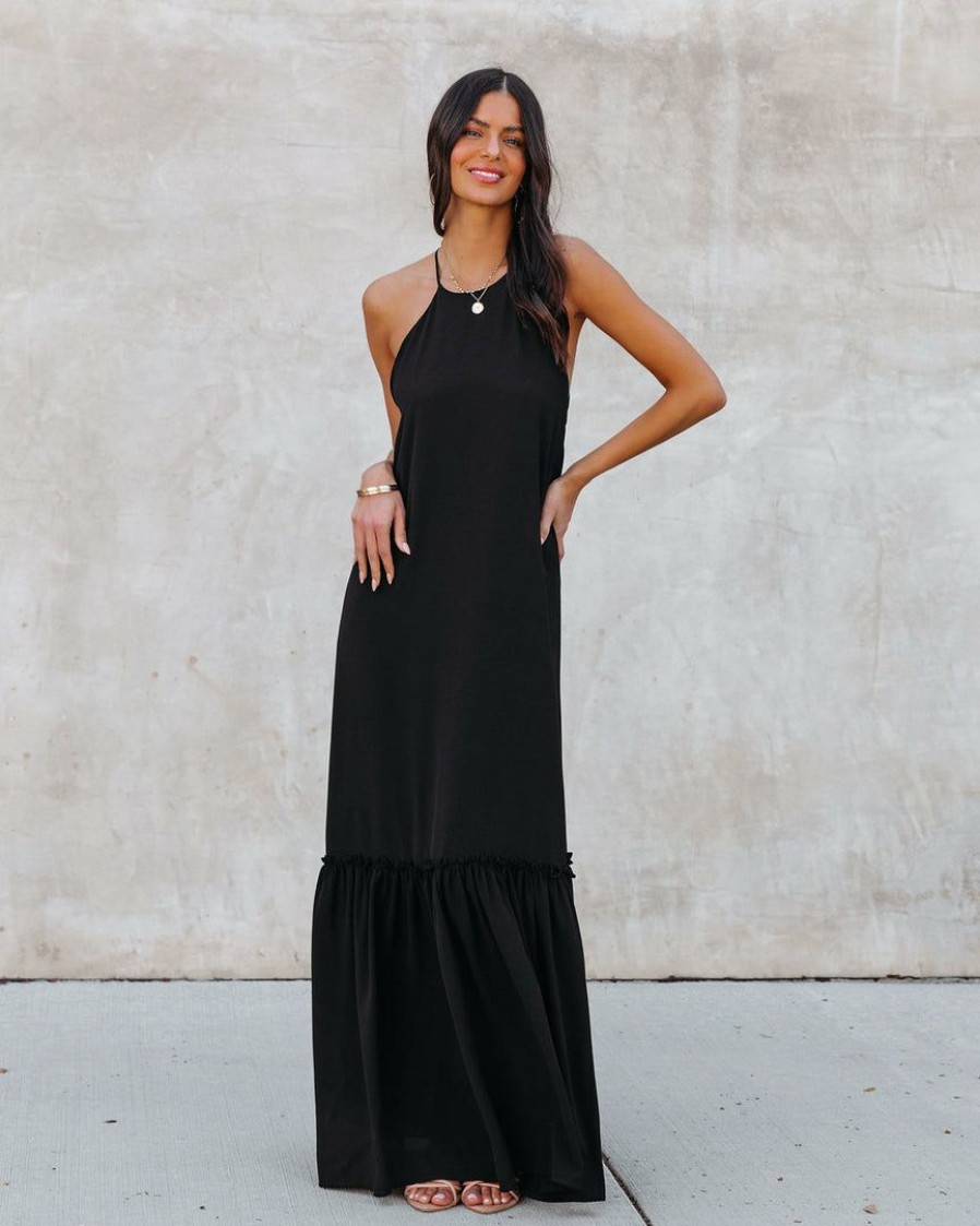 Clothing * | Tych-001 Sweet Talk Halter Maxi Dress Black Final Sale