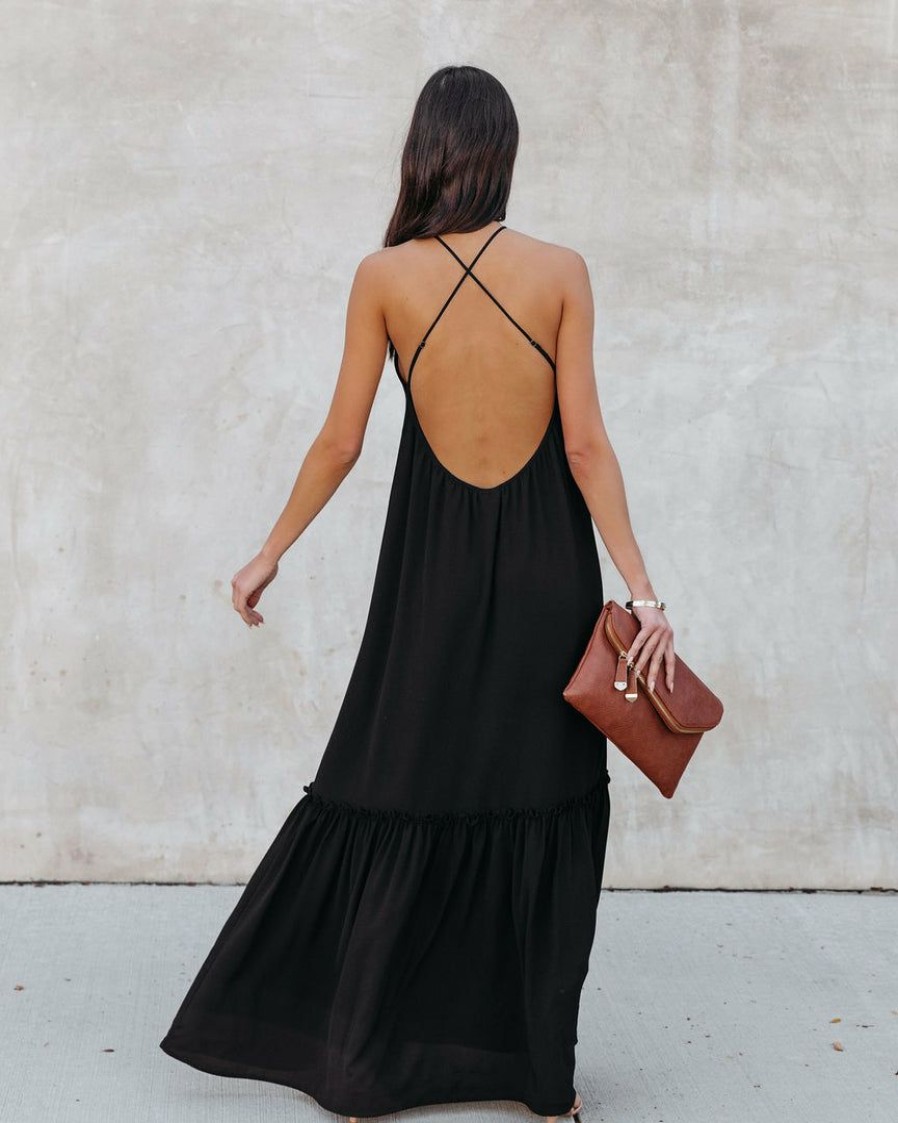 Clothing * | Tych-001 Sweet Talk Halter Maxi Dress Black Final Sale