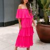 Clothing * | Salt-001 Simaria Pleated Tiered Midi Dress Hot Pink Take Me To Miami