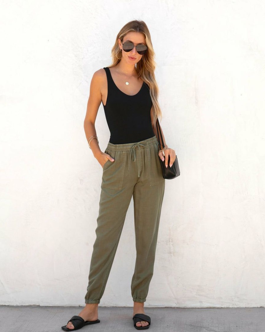 Clothing * | Thre-001 Leap Of Fate Pocketed Tencel Joggers Olive