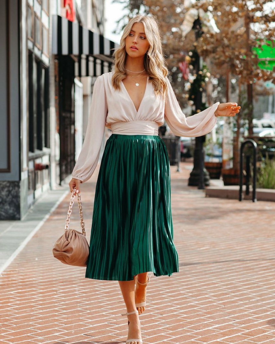 Clothing * | Suga-001 Cailey Pleated Midi Skirt Green Final Sale Skirts