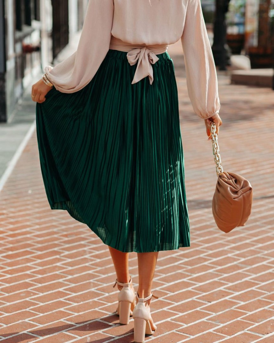 Clothing * | Suga-001 Cailey Pleated Midi Skirt Green Final Sale Skirts