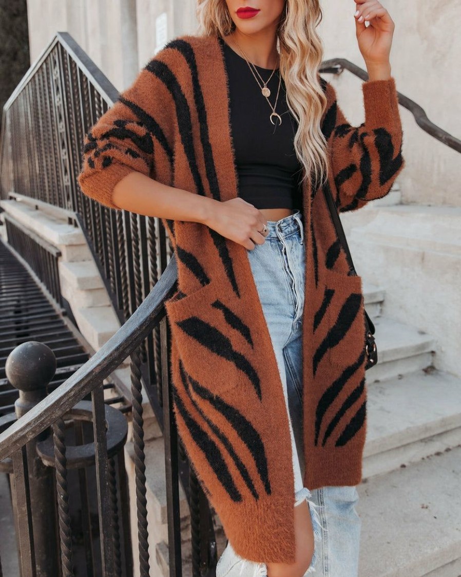 Clothing * | Stor-001 Sweaters Cayla Pocketed Zebra Duster Cardigan Final Sale