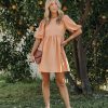 Clothing * | Mabl-001 Marketa Puff Sleeve Babydoll Dress Orange Final Sale Dresses