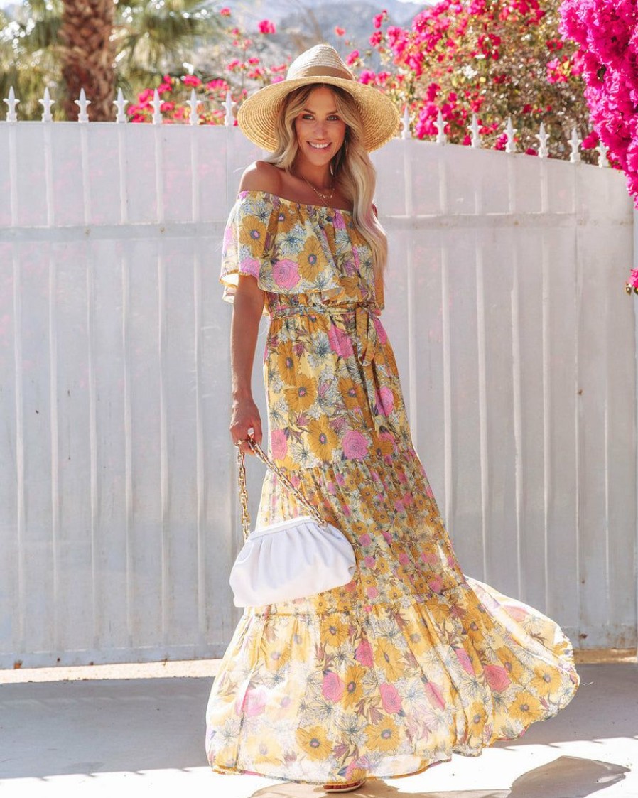 Clothing * | Salt-001 Dresses You Glow Girl Floral Off The Shoulder Maxi Dress Yellow