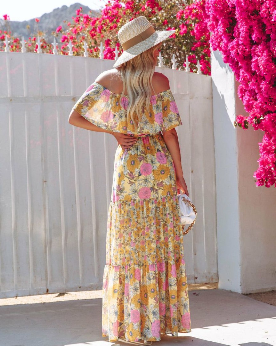 Clothing * | Salt-001 Dresses You Glow Girl Floral Off The Shoulder Maxi Dress Yellow