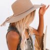 Accessories * | Fame-001 Sunny Daze Travel Companion Braided Tassel Hat Tan