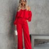 Clothing * | Dee-001 Clockwork Pocketed Satin Wide Leg Trousers Red Final Sale