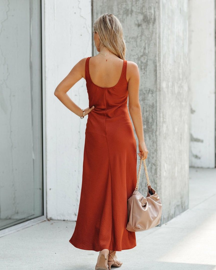 Clothing * | Olia-001 Night To Remember Satin Maxi Dress Rust Final Sale Vici Exclusives