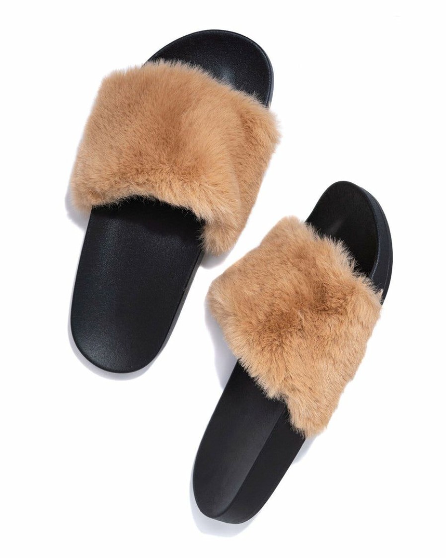 Shoes * | Fort-001 Shoes Calvin Faux Fur Slide Sandal Natural