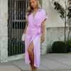 Clothing * | Entr-001 Starling Satin Wrap Midi Dress Lilac Dresses