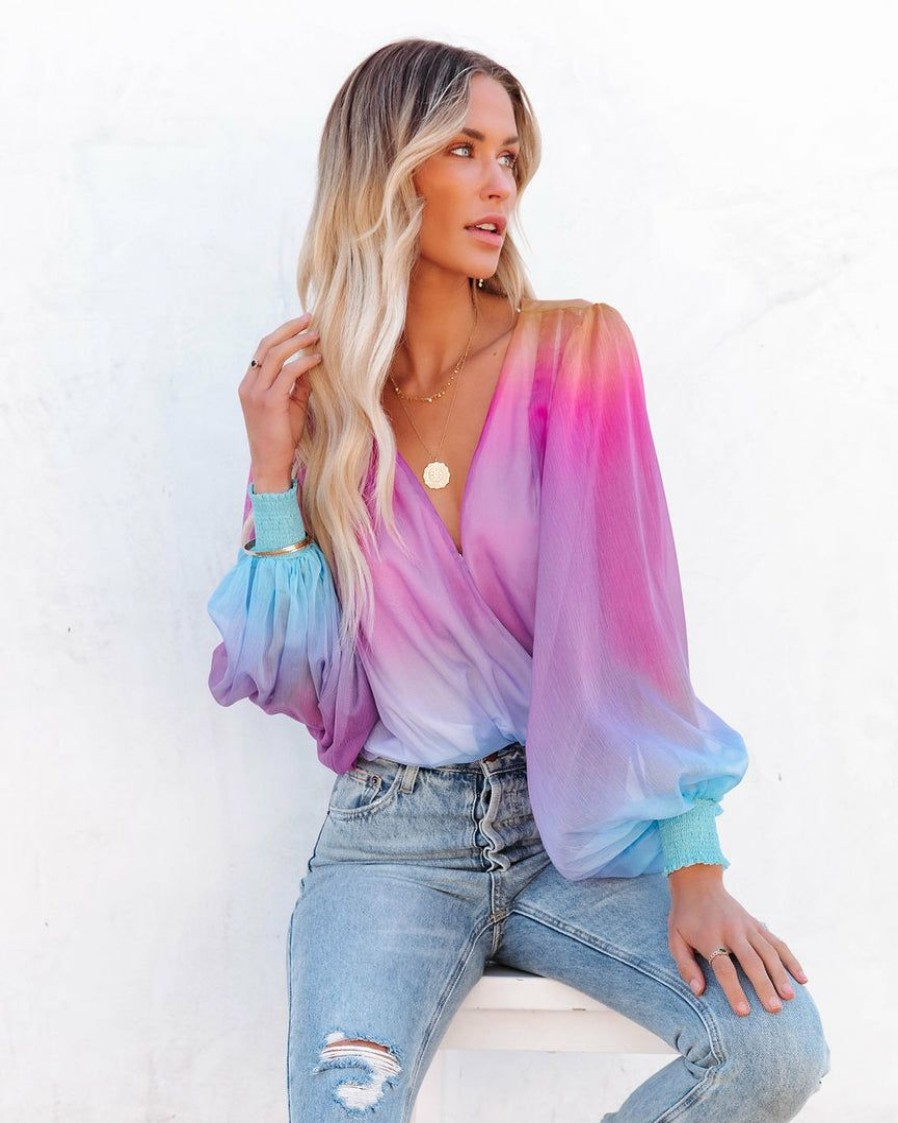 Clothing * | Salt-001 Kylah Ombre Drape Bodysuit Purple Multi Final Sale Date Night Out