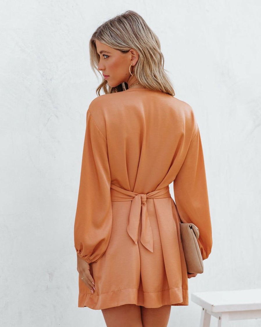 Clothing * | Dee-001 Karsan Pocketed Plunge Mini Dress Dusty Peach Dresses