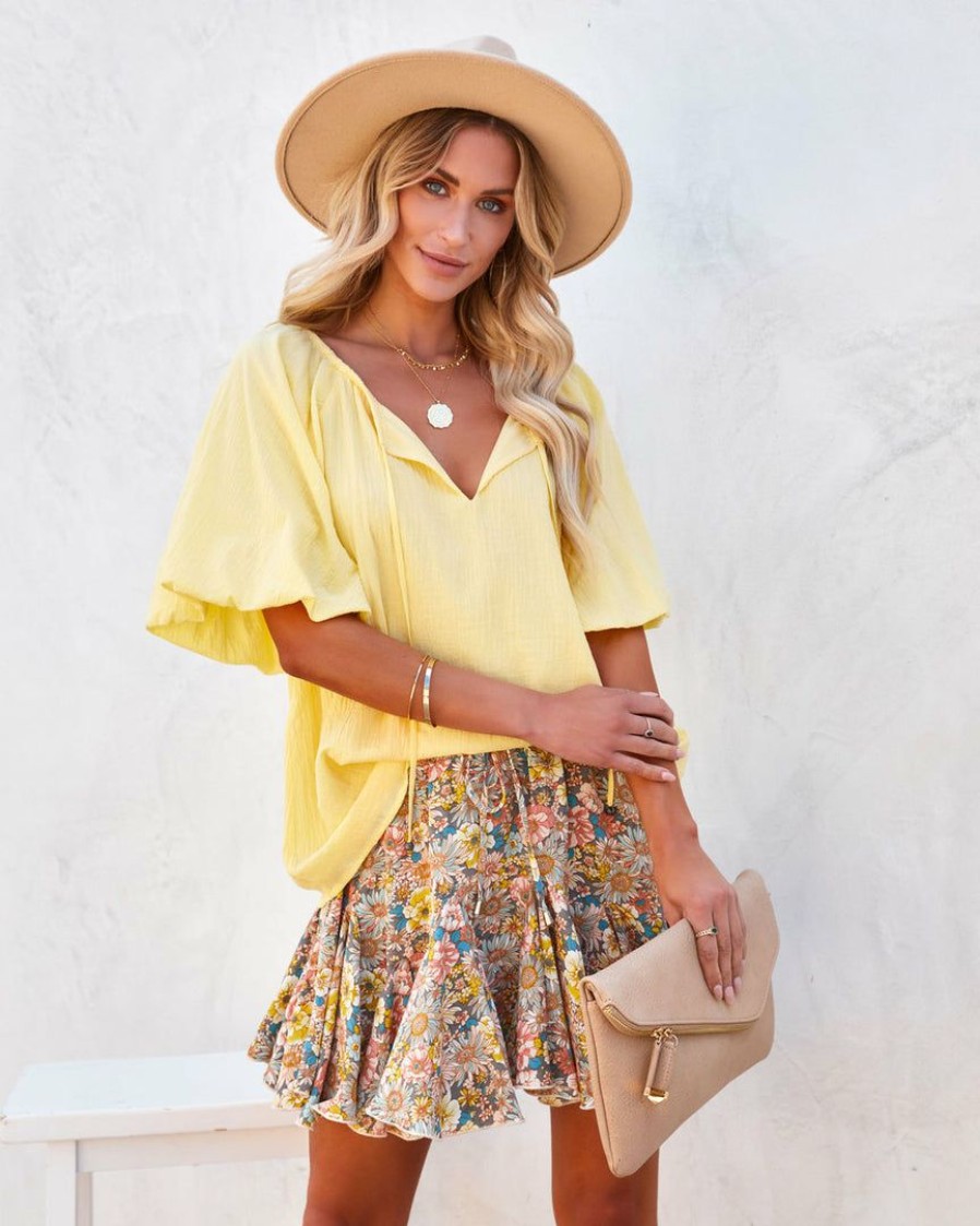 Clothing * | Entr-001 Rafa Cotton Puff Sleeve Top Yellow Final Sale Tops