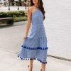 Clothing * | Endl-001 Dresses Pom Cotton Gingham Halter Midi Dress Blue Final Sale