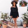 Clothing * | Lucc-001 The Vacation Shop Aflame Cotton Pocketed Off The Shoulder Mini Dress Black Final Sale