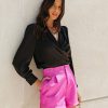 Clothing * | Baga-001 Vany Pocketed High Rise Faux Leather Shorts Magenta Final Sale