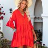 Clothing * | Aeom-001 Alicia Pocketed Ruffle Tiered Babydoll Dress Red