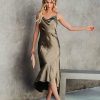 Clothing * | Skie-001 Turn Of Events Satin Midi Slip Dress Olive Dresses