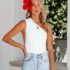 Clothing * | Skyl-002 Sun Drenched One Shoulder Knit Bodysuit White