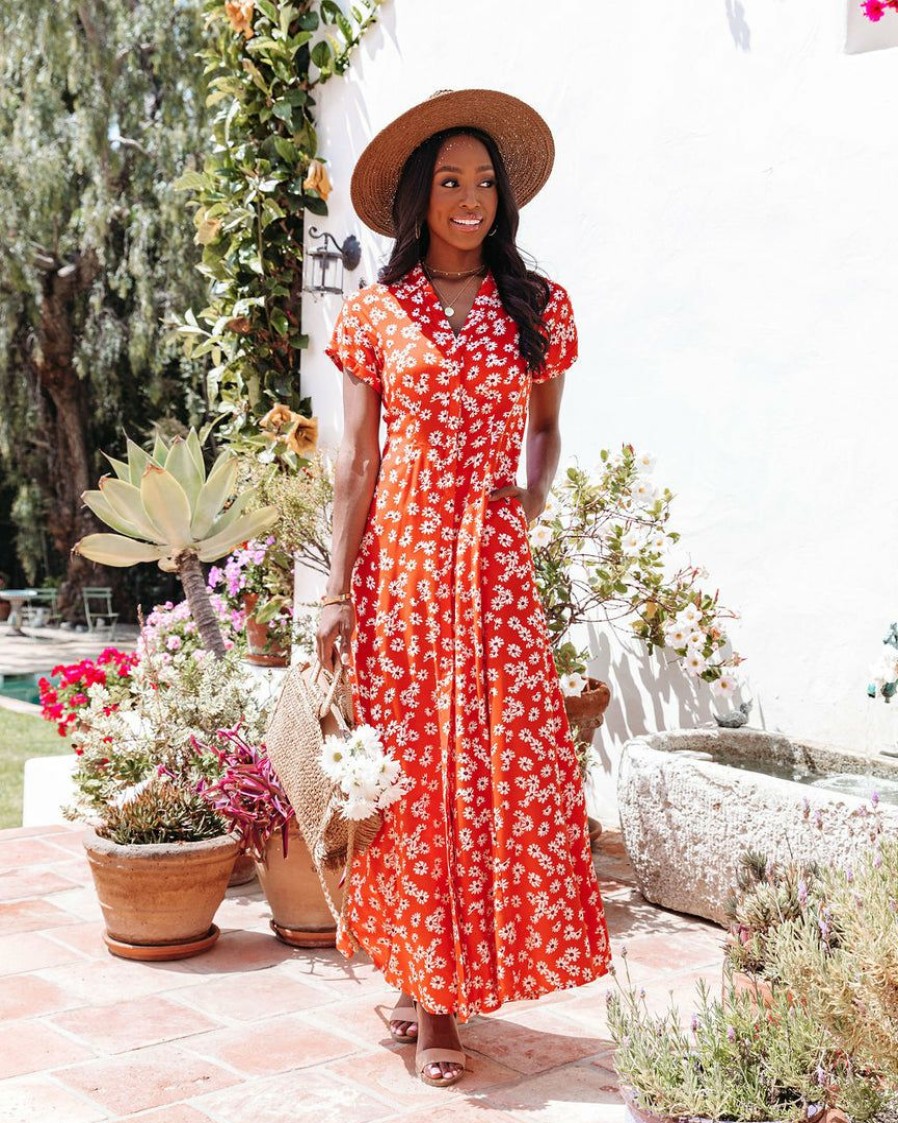 Clothing * | Skie-001 The Vacation Shop Caviana Floral Pocketed Button Down Maxi Dress Final Sale