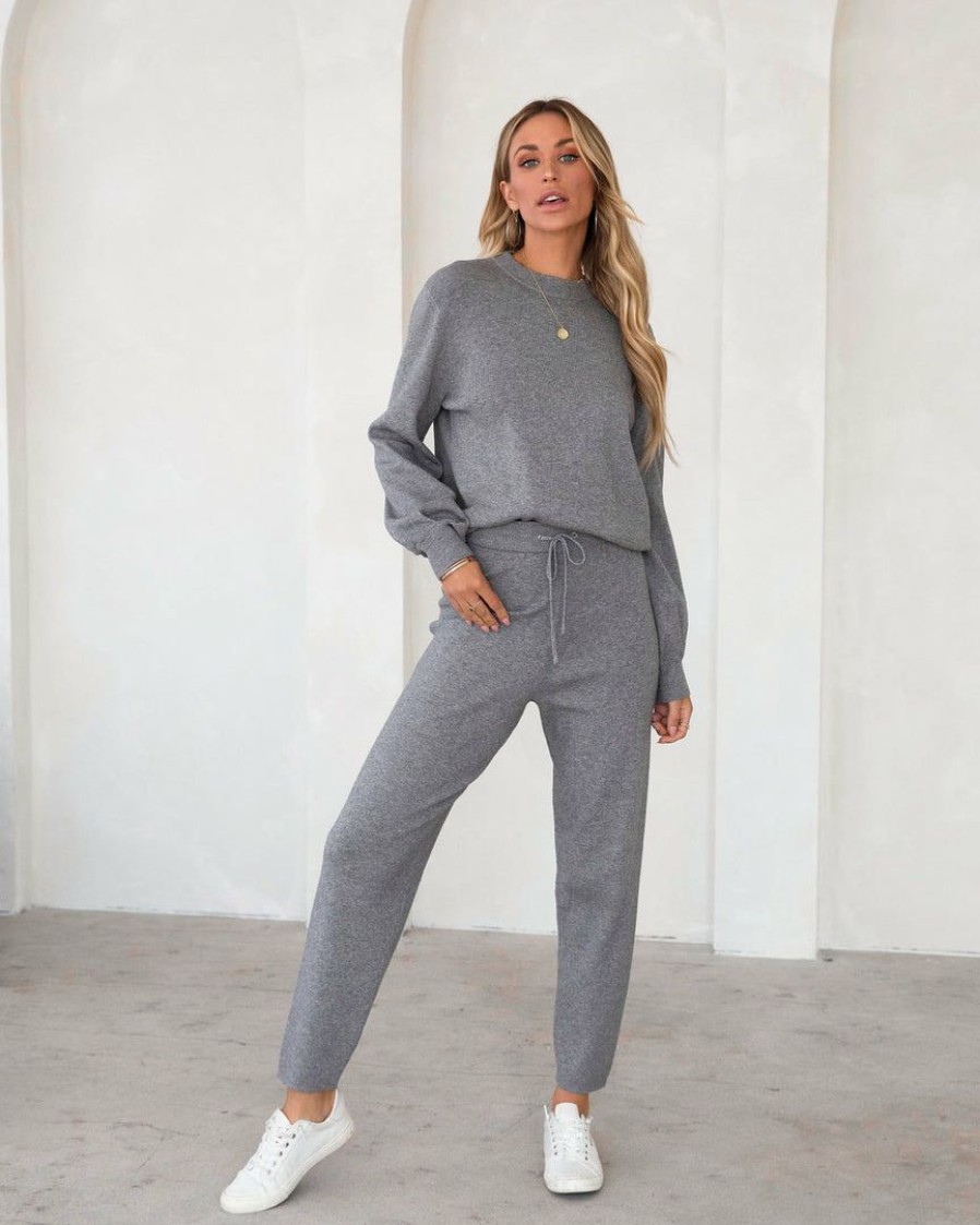 Clothing * | Mod -001 Genevieve Knit High Waisted Pants Heather Grey