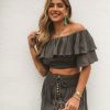 Clothing * | Oliv-001 Huma Cotton Off The Shoulder Crop Top Carbon Final Sale Chic Matching Sets