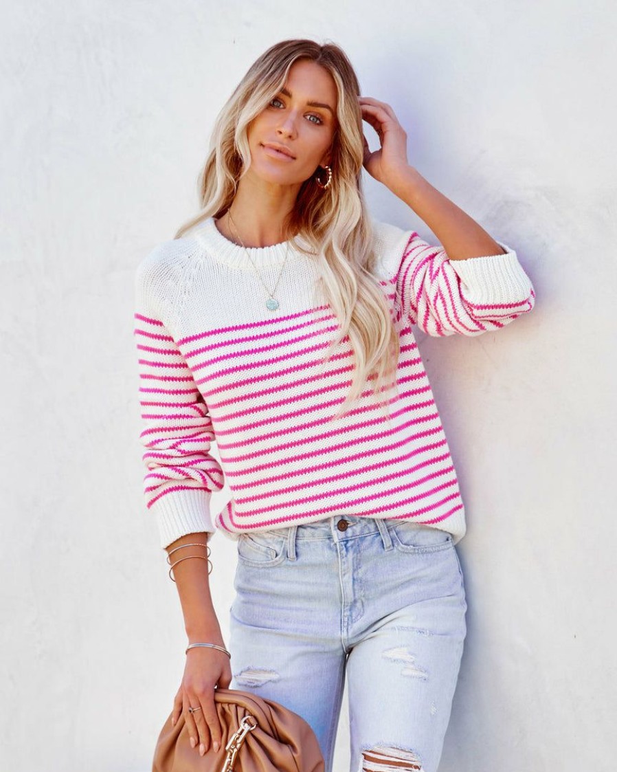 Clothing * | Endl-001 Stella Cotton Striped Sweater White Pink Final Sale