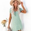 Clothing * | Enc-001 Floral Sweetheart Mini Dress Sage Final Sale Dresses