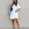 Clothing * | Endl-001 Dodie Cotton Pocketed Puff Sleeve Babydoll Dress White Final Sale Bride To Be