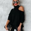 Clothing * | &Mer-001 Sweaters A La Mode Cutout Turtleneck Knit Sweater Black