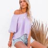 Clothing * | Curr-002 Everyday Essentials Bright Side Cotton Relaxed High Low Tee Lavender Final Sale