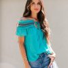 Clothing * | Blu-001 Teggo Smocked Trim Top Teal Tops