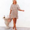 Clothing * | Flaw-001 Christabel Pocketed Floral Tiered Babydoll Dress Taupe Final Sale Dresses