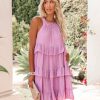 Clothing * | List-001 Dresses Baise Pocketed Tiered Mini Dress Dusty Orchid Final Sale