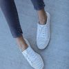 Clothing * | Mira-001 Montecito Faux Leather Perforated Sneakers White Final Sale