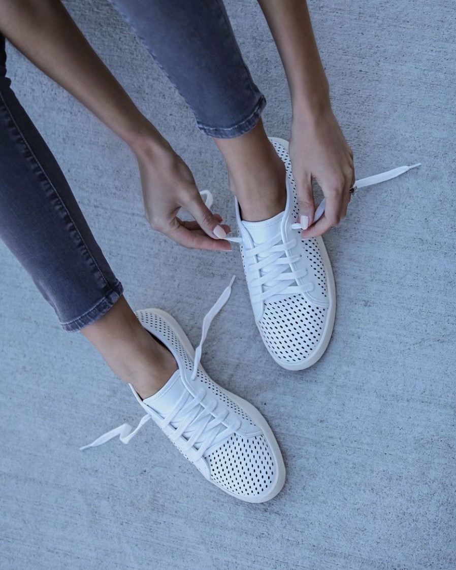 Clothing * | Mira-001 Montecito Faux Leather Perforated Sneakers White Final Sale