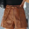 Clothing * | Must-001 Justice Pocketed High Rise Faux Leather Shorts Camel