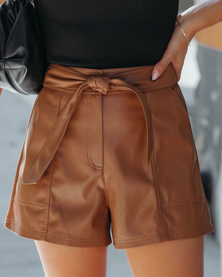 Clothing * | Must-001 Justice Pocketed High Rise Faux Leather Shorts Camel