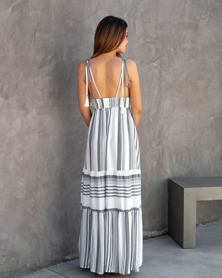 Clothing * | Enc-001 Evaluna Striped Tassel Tie Maxi Dress