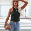 Clothing * | Proj-001 Bella Ruched Knit Crop Tank Black- Final Sale