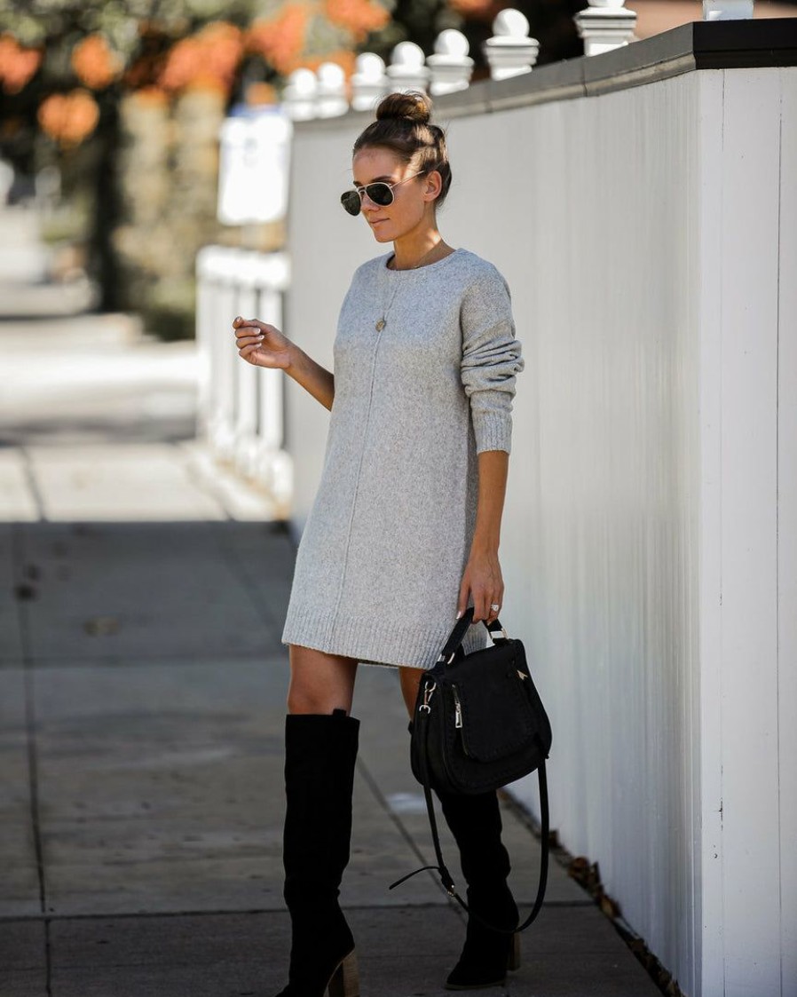 Clothing * | Newb-001 Dresses Smoky Mountain Sweater Dress Grey Final Sale