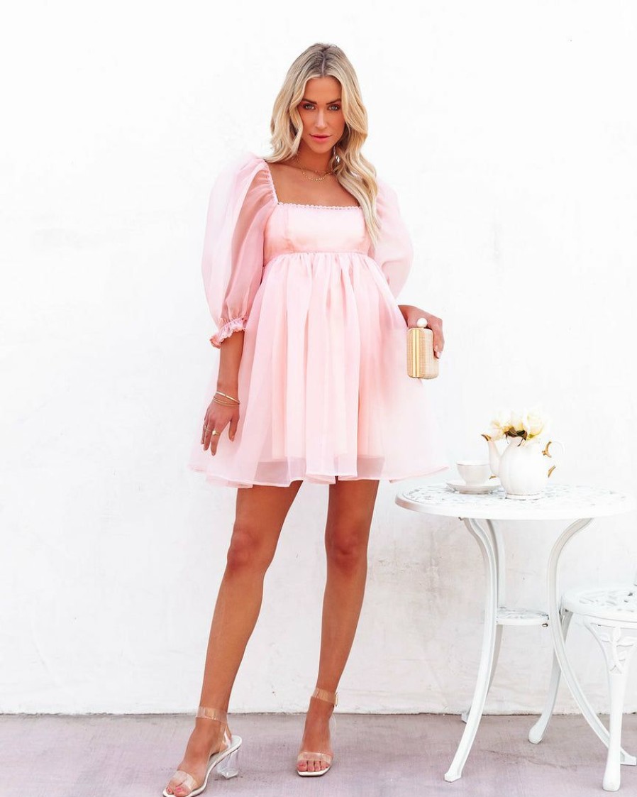 Clothing * | Mabl-001 Photoshoot Ready Lovers Puff Sleeve Tulle Babydoll Dress Baby Pink Final Sale